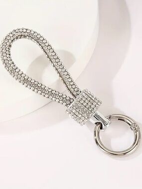 Crystal Loop Keyring - Silver Rhinestone Accent